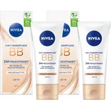NIVEA Tagespflege 5in1 BB Heller Hauttyp 24h Feuchtigkeit LSF 15 vegan 2 x 50 ml