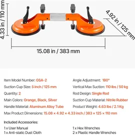 Vevor Nahtloser Naht Setter 2er-Pack Granit-Nahtverbinder mit 125 mm Vakuum-Saugnäpfen, zum Verbinden & Nivellieren von Nähten, 180° verstellbar, Ideal für Fliesen, Steine, Marmorplatten
