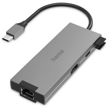 Hama USB-C (Multiport 5 Ports 2X USB-A, 1x zur Übertragung von Daten und zum Laden mit PD, USB C Adapter 5in1 für Büro, Homeoffice) Alu