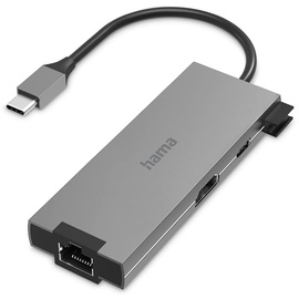 Hama USB-C (Multiport 5 Ports 2X USB-A, 1x zur Übertragung von Daten und zum Laden mit PD, USB C Adapter 5in1 für Büro, Homeoffice) Alu