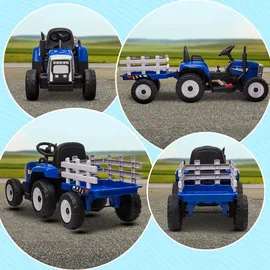 Homcom Elektro-Kinderauto Traktor mit Anhänger blau (2-tlg)