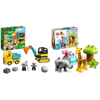 LEGO 10931 DUPLO Bagger und Laster Spielzeug mit Baufahrzeug & 10971 DUPLO Wilde Tiere Afrikas Spielzeug-Set für Kleinkinder mit Tierfiguren und Spielmatte, Lernspielzeug ab 2 Jahre