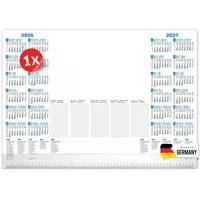 PRIMUS PRINT Schreibtischunterlage Papier DIN A2-2026 & 2027 Jahreskalender - 80g Dickes Naturpapier - Stabiler Papprücken - 25 Blatt - mit Schutzleiste - Büro und Homeoffice [1er Set]