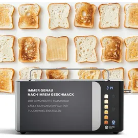 Balter Toaster 4 Scheiben, Langschlitz, Edelstahl, Brötchenaufsatz, LCD Display, Auftaufunktion, Brotzentrierung, Krümelschublade TS-44 Silber