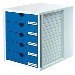 Schubladenbox Systembox 1450-14 DIN C4 5Schubfächer blau
