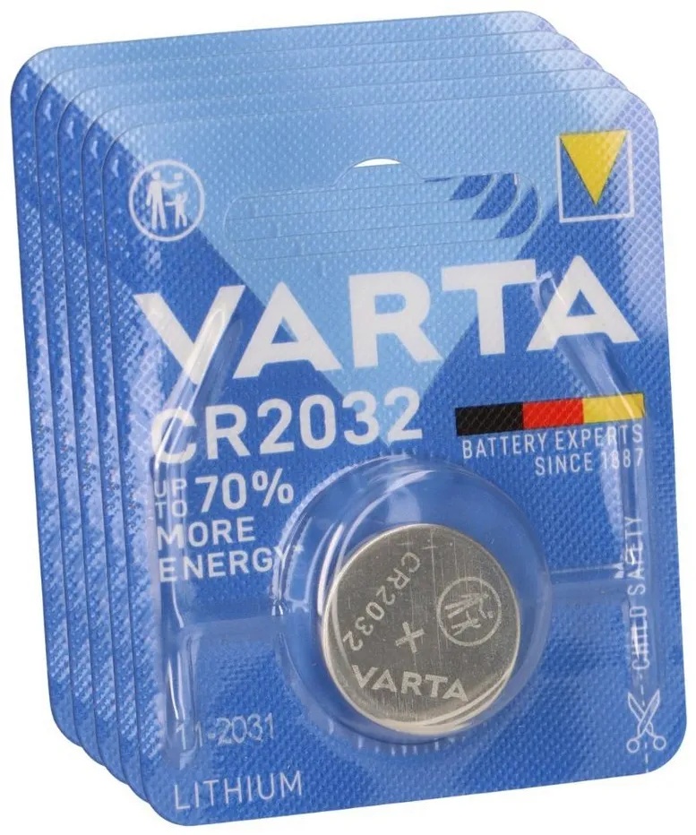 VARTA 5x VARTA Lithium-Knopfzelle 3V CR 2032 DL 2032 ECR 2032 L14 EA - Knopfzelle, (3 V) silberfarben