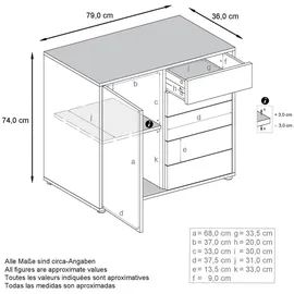 Vladon 79 x 74 x 36 cm Eiche