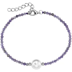 Armband SMART JEWEL "mit Edelstein-Kugeln + Muschelkern-Perle, Silber 925", lila, Armbänder, Damen, 19cm, Silber 925 (Sterlingsilber)