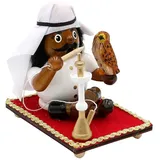 Dekohelden24 Holz Räuchermann, Räucherfigur, Rauchfigur, Räuchermännchen als Araber mit Pfeife und Falke auf fliegendem Teppich, L/B/H 12 x 8 x 12 cm.