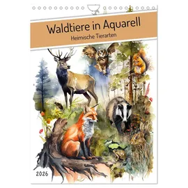 Calvendo Waldtiere in Aquarell - Heimische Tierarten (Wandkalender 2026 DIN A4 hoch), CALVENDO Monatskalender: Kalender für Kinder mit heimischen Tierarten (CALVENDO Tiere)