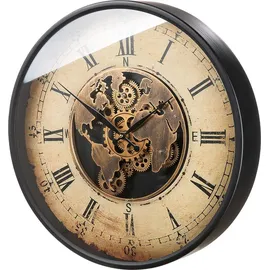Gilde Wanduhr rund, Weltkartenmotiv, Zahnrädermotiv, Metall creme, kupferfarben, VE 1, L. 8 cm, D. 59,5 cm 46223 - Creme/Kupfer/Schwarz