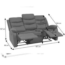 Mendler 3er Kinosessel HWC-O62, Relaxsessel Fernsehsessel mit Armlehne Getränkehalter, Liegefunktion Kunstleder ~ grau