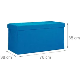 Relaxdays Faltbare Sitzbank XL, mit Stauraum, Sitzcube mit Fußablage, Sitzwürfel als Aufbewahrungsbox, 38x76x38 cm, blau