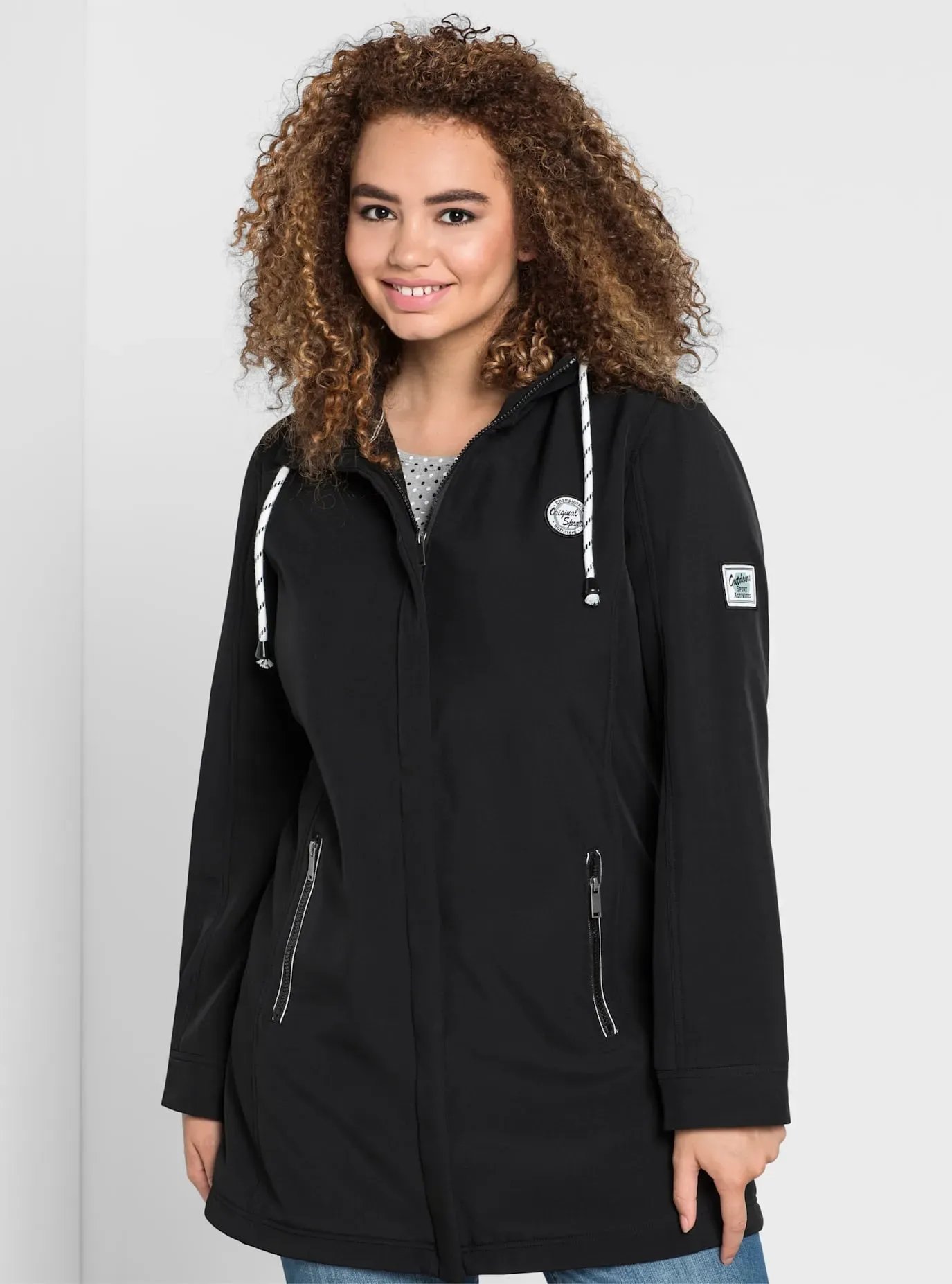 Softshelljacke SHEEGO, Damen, Gr. 46, schwarz, 91% Polyester, 9% Elasthan, Kapuzenfutter:100% Polyester, unifarben, Jacken Softshelljacke