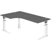 bümö höhenverstellbarer Eckschreibtisch U-Serie 200x120 graphit, Gestell in weiß - Schreibtisch L Form, großer Tisch für's Büro, Computertisch