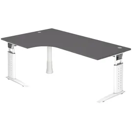 bümö höhenverstellbarer Eckschreibtisch U-Serie 200x120 graphit, Gestell in weiß - Schreibtisch L Form, großer Tisch für's Büro, Computertisch