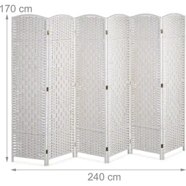 Relaxdays Paravent Raumteiler 6-teilig Weiß
