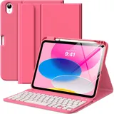 MoKo Hülle mit Tastatur für iPad A16 11 Generation 2025/10 Generation 2022(11/10.9 Zoll), TPU Schutzhülle, iPad 10. Gen Hülle mit Pencil Halter und magnetisch Abnehmbarer Tastatur mit QWERTY, Rosa