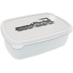 MuchoWow Lunchbox Vintage – Zug – Dampfzug, Kunststoff, (2-tlg), Brotbox für Kinder und Erwachsene, Brotdose, für Jungs und Mädchen weiß