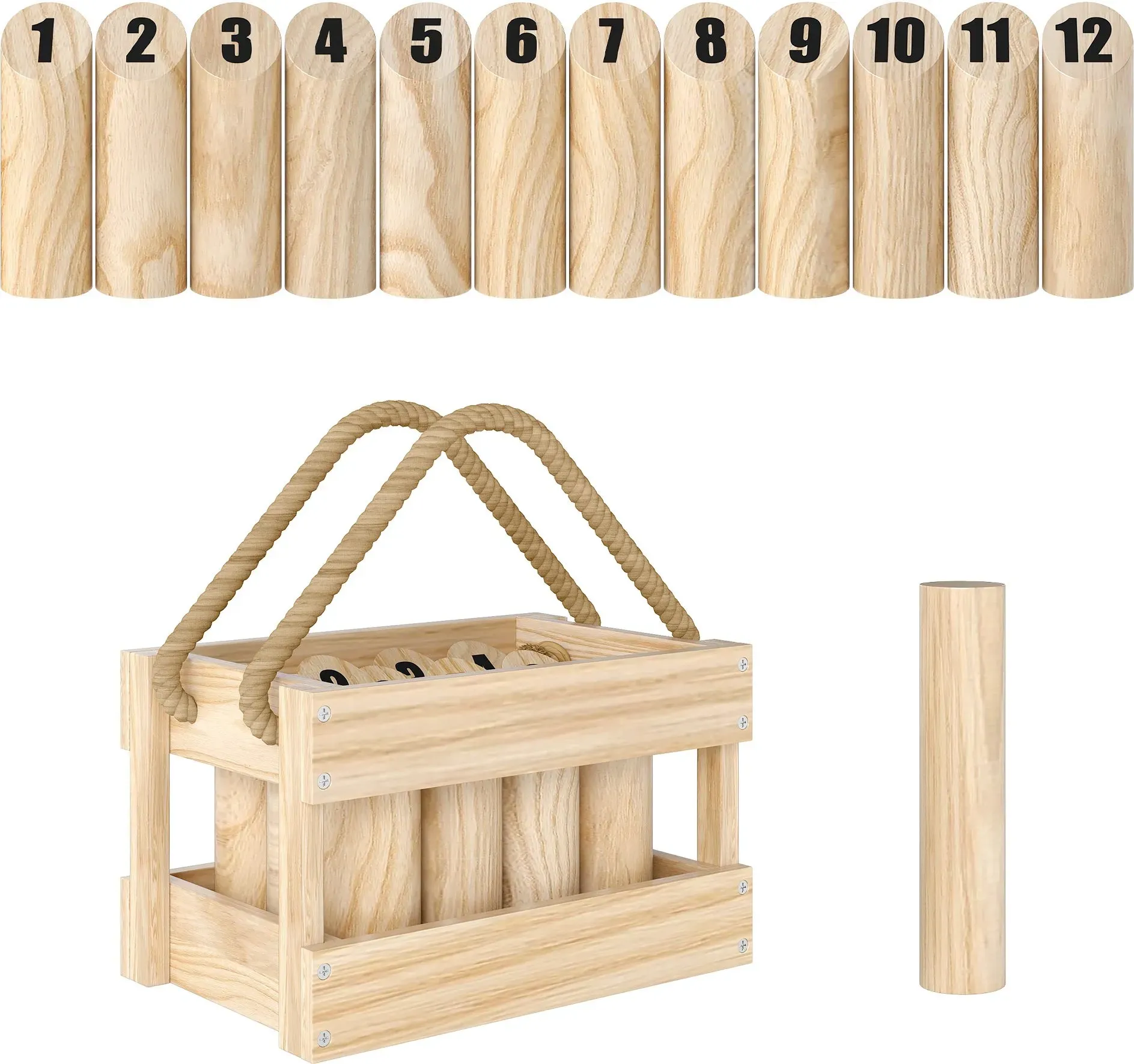 SPORTNOW Mölkky Spiel Wurfspiel Holz Kubb Wikingerspiel mit 12 Skittles 1 Stock Transportbox Outdoor Spiel für Familie Gruppen Garten Picknick, Strand, Freizeit   Aosom