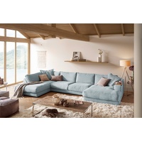 KAWOLA Wohnlandschaft U-Form Madeline Cord Longchair rechts hellblau