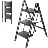 Trittleiter 3 Stufen FOLDPACT3, Klapptritt, Ultraflaches Design, Breite Stufe...