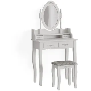 Vicco Schminktisch Meghan Weiß, 75 cm mit Hocker 75x147 Barock Schlafzimmerkommode Schminkkommode Schwenkspiegel Schublade Aufbewahrung Frisierkommode Make-Up-Tisch