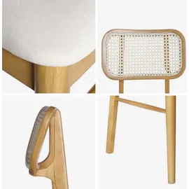 sweeek - 2er-Set Stühle aus Hevea-Holz, Rohrgeflecht und Stoff - Eichenfarben - Beige