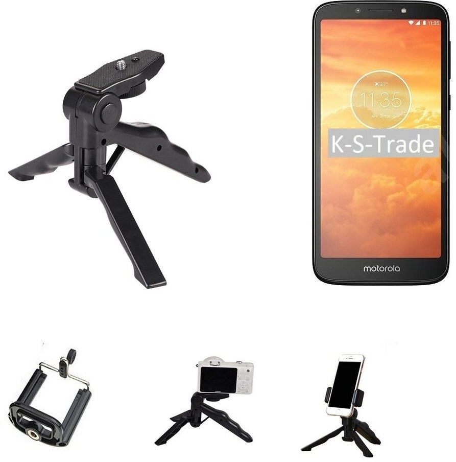 K-S-Trade für Motorola Moto E5 Dual SIM Smartphone-Halterung, (Stativ Tisch-Ständer Dreibein Handy-Stativ Ständer Mini-Stativ) schwarz