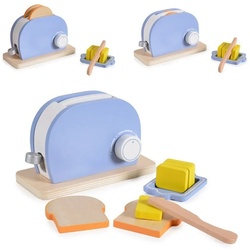 Moni Kinder-Toaster Spielzeug Toaster 4341 Set, Holz, Drehknopf, Butter, Messer, Toastscheiben blau