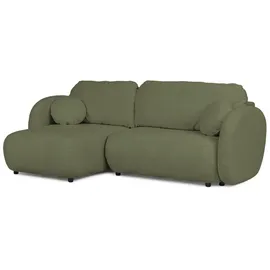 s-style möbel Ecksofa Candy mit Schlaffunktion Grün Bouclé-Stoff - Ottomane links