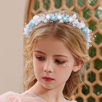 IYOU Prinzessin Blumen Kopfschmuck blaue Perlen Stirnband Kristall Blumen Braut Haarbänder Zubehör für Blumenmädchen Kommunion Hochzeit Geburtstag
