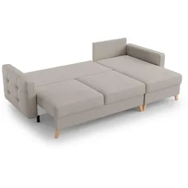 beautysofa Ecksofa VINCI mit Schlaffunktion und Bettkasten, Cappuccino Velo 624, Uniwersalle Ottomane - Creme
