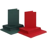 Creativ Company Karten & Kuverts, Kartengröße 10,5x15 cm, Umschlaggröße 11,5x16,5 cm, 110+230 g, Grün, Rot, 50 Set