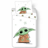 Star Wars Bettwäsche Baby Yoda, Baumwolle, 2 teilig, Jungen Wendebettwäsche 135-140 x 200 cm weiß