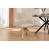 riess-ambiente Drehstuhl ALMARA beige-sand/natur- Eiche, Echtleder, 360°, Massivholz, modern (Einzelartikel, 1 St), Natürlicher Polsterstuhl - ideal f. Ess- & Wohnzimmer oder Home Office beige