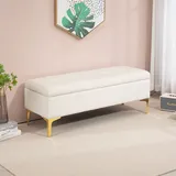 HOMCOM Sitzbank mit Stauraum, Polsterbank mit Samtoptik, Metallbeine, Beige
