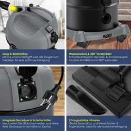 Masko 6IN1 Industriesauger mit Gerätesteckdose
