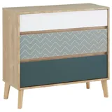 Mid.you Kommode, Blau, Weiß, Eiche, Holzwerkstoff, Buche, massiv, 3 Schubladen, 94x86x40 cm, ISO 9001, Pefc, Wohnzimmer, Kommoden & Sideboards, Kommoden