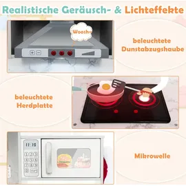 Costway Kinderküche Holz, Spielküche mit Licht und Sound, Holzküche Eck mit Dunstabzugshaube, Wasserzirkulationssystem, Wasserspender & Waschmas... - Grau