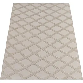 Paco Home Teppich Wohnzimmer Schlafzimmer Kurzflor Boho Skandi Raute 3D Grau Anthrazit 160x220 cm - Creme