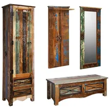 Massivmoebel24 Garderobe komplett NATURE OF SPIRIT #9002 Vintage mehrfarbig Indisches Altholz lackiert