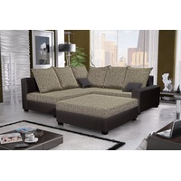 Fun Möbel Ecksofa Sofa NINA inkl.Hocker Braun / Cappuccino Ottomane Links - Schwarz