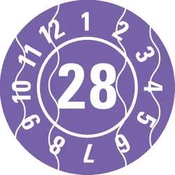 Dreifke® Prüfplakette 28, violett, Sicherheitsfolie, selbstklebend, Ø 25mm, 21 Stk.
