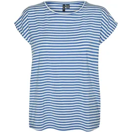 Vero Moda Damen VMAVA Plain SS TOP Stripe GA JRS NOOS T-Shirt, Ibiza Blue/Stripes:Pristine, XS