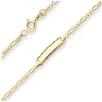 Schmuck Krone Goldarmband Id-Armband Figarokette diamantiert Schildband 585 Gelbgold 14cm, Gold 585 goldfarben