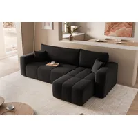 Moderne Ecksofa mit Schlaffunktion PEDRO mit L-Form Steppungen Schwarz Sofa mit Bettkasten Universal Couch mit Kissen Bettcouch Farbe: Manila 18 - Schwarz