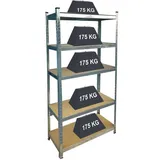 Schwerlastregal Kellerregal Lagerregal Steckregal Metallregal Schwerlastregal Steckregal Werkstattregal Werkbank Keller bis 875 kg Traglast, 5 soliden Böden MDF Höhenverstellbar, 180x90x40cm, Verzinkt