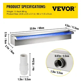 Vevor Schwalldusche Poolfontäne LED 23,6" x 4,5" x 3,1"