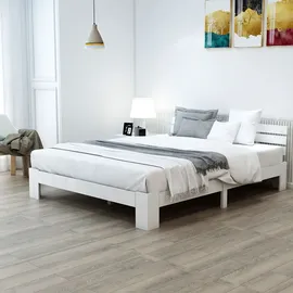 ULIFE Massivholz-Doppelbett 140 x 200 cm Weiß